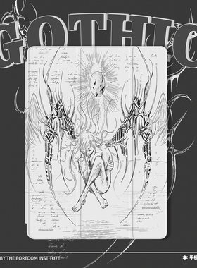 漫画线条天使潮流哥特复古艺术绘画小众适用于苹果2022款iPadPro12.9/11三折保护壳air5/mini6防摔气囊平板壳