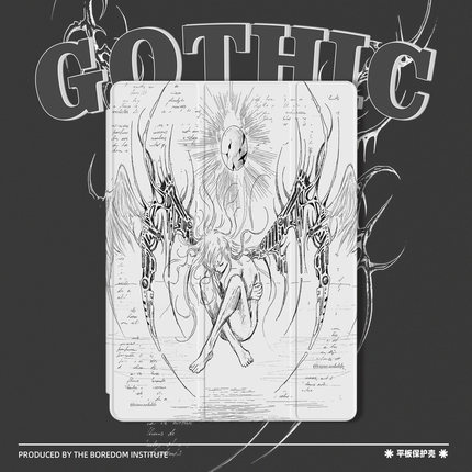 漫画线条天使潮流哥特复古艺术绘画小众适用于苹果2022款iPadPro12.9/11三折保护壳air5/mini6防摔气囊平板壳