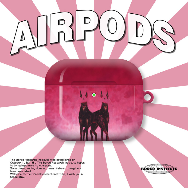 欧美复古恶魔犬杜宾小众潮流艺术粉适用于AirPods3代耳机壳AirPodsPro第二代/一代保护套光面硬壳AirPods4代