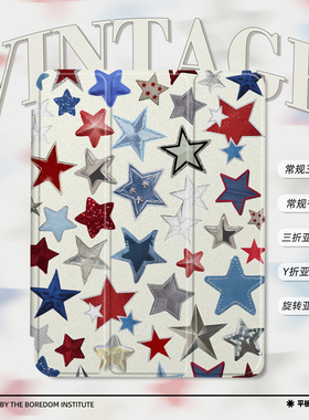 创意y2k复古千禧星星元素小众艺术适用苹果2025款iPadPro12.9/11三折保护壳air6/air7/mini7亚克力Y折平板壳