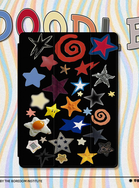 Y2K辣妹艺术潮流多巴胺拼接暗黑五角星适用于苹果2022款iPadPro12.9/11三折保护壳air5/mini6/5防摔ipad9/10