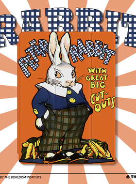 可爱橙色西装小兔卡通ins复古杂志适用于苹果2024款iPadPro12.9/11三折保护壳air6/air5/mini6防摔气囊平板壳