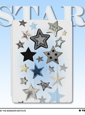 艺术蓝色星星多巴胺风潮流复古ins渐变适用于苹果2022款iPadPro12.9/11三折保护壳air5/mini6防摔气囊平板壳