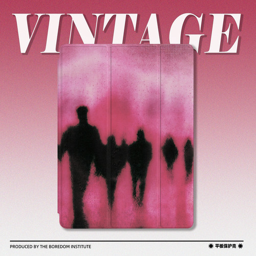 小众原创模糊玫红背影人物复古潮流版画适用于苹果2022款iPadPro12.9/11三折保护壳air5/mini6防摔ipad10笔槽