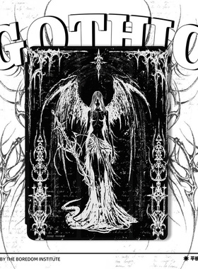 暗黑天使潮流艺术线条朋克简笔画复古适用于苹果2022款iPadPro12.9/11三折保护壳air5/mini6防摔气囊平板壳