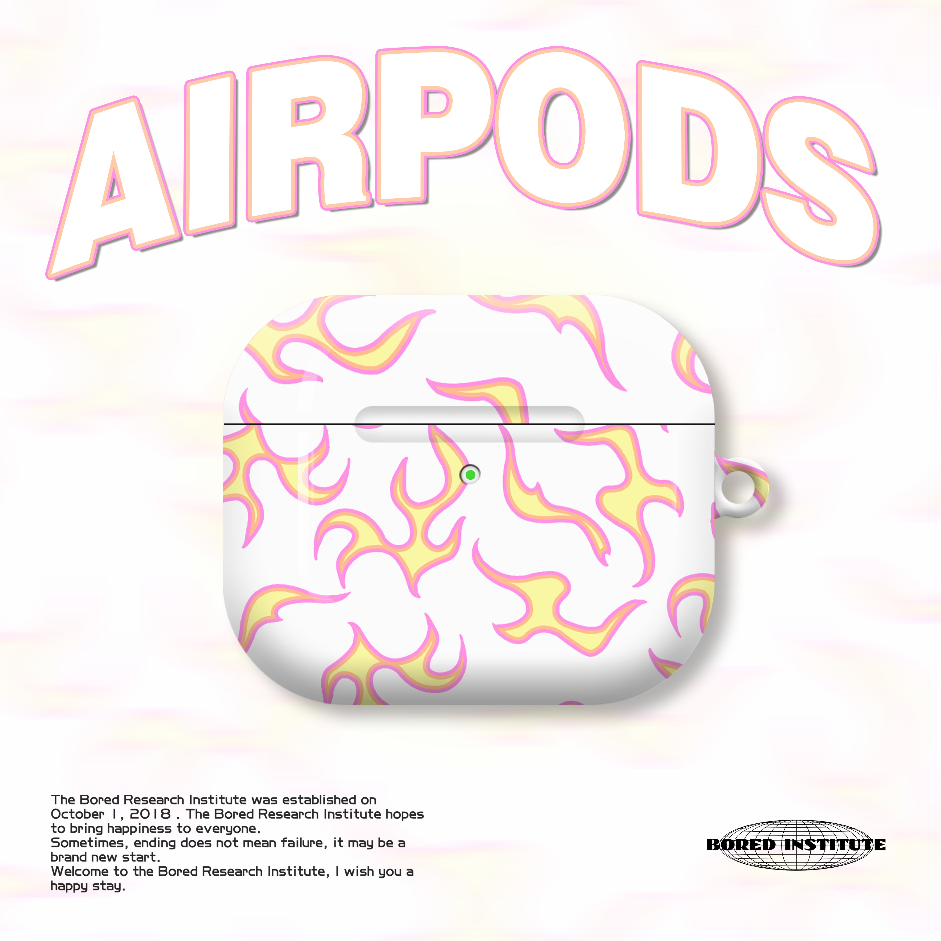 小众粉色火焰潮流复古golf艺术插画适用于AirPods3代耳机壳AirPodsPro第二代/一代保护套光面硬壳AirPods4代