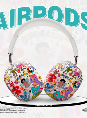 欧美卡通小人艺术插画蜡笔小众y2k千禧年适用于AirPodsMax1/2苹果蓝牙耳机头戴式保护壳耳麦光面磨砂哑光硬壳