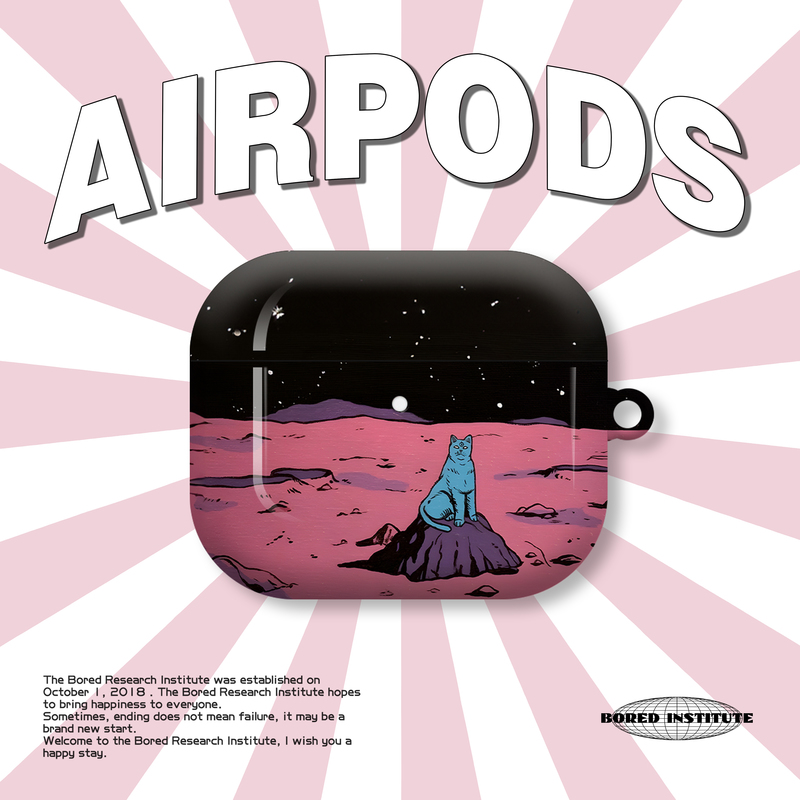 星空宇宙小猫可爱卡通插画潮流复古适用于AirPods3代耳机壳AirPodsPro第二代/一代保护套光面硬壳AirPods4代