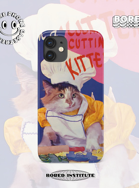 复古插画可爱猫咪厨师vintage适用于IPhoneXr/11/12/13pro/14/15/16菲林手机壳imd硅胶软壳小米华为