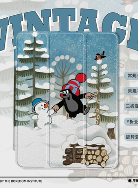 怀旧卡通动漫鼹鼠冬季复古童年潮适用于苹果2024款iPadPro12.9/11三折保护壳air6/air5/mini7亚克力Y折平板壳