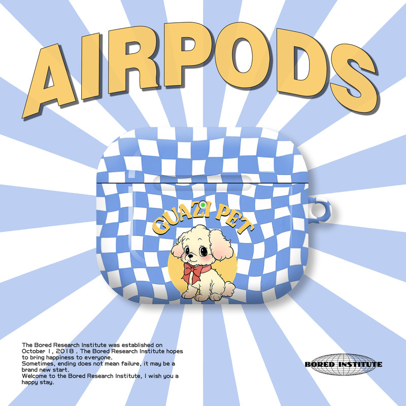 小众复古简约小狗插画蓝色格纹艺术适用于AirPods3代耳机壳AirPodsPro第二代/一代保护套光面硬壳AirPods4代