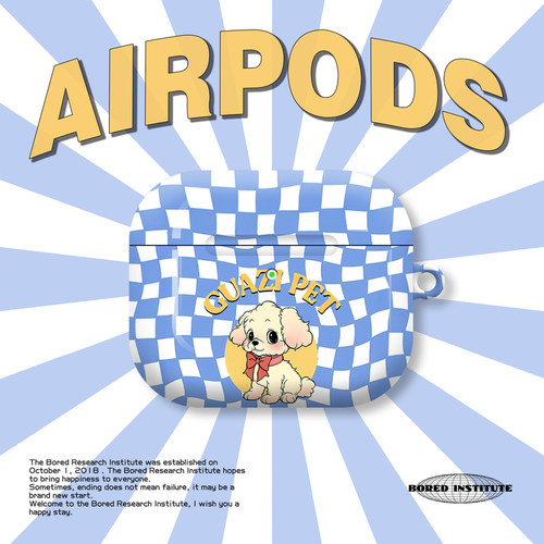 小众复古简约小狗插画蓝色格纹艺术适用于AirPods3代耳机壳AirPodsPro第二代/一代保护套光面硬壳AirPods4代