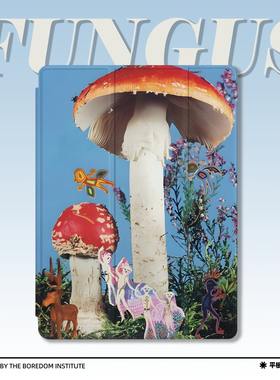 vintage小众复古创意蘑菇印花适用苹果2022款iPadPro12.9/11三折保护壳air5/mini6防摔壳ipad10笔槽