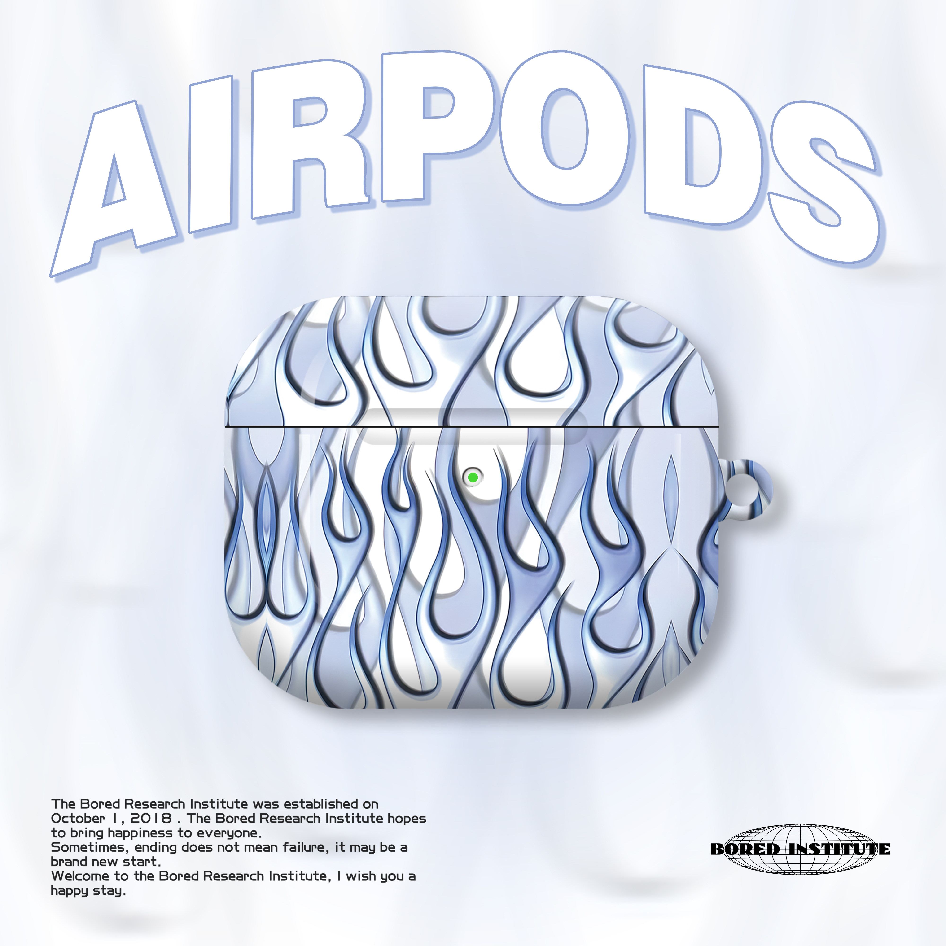 赛博火焰天蓝色插画艺术嘻哈小众ins适用于AirPods3代耳机壳AirPodsPro第二代/一代保护套光面硬壳AirPods4代
