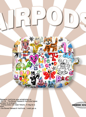复古卡通潮流插画ins风爱心美式艺术适用于AirPods3代耳机壳AirPodsPro第二代/一代保护套光面硬壳AirPods4代