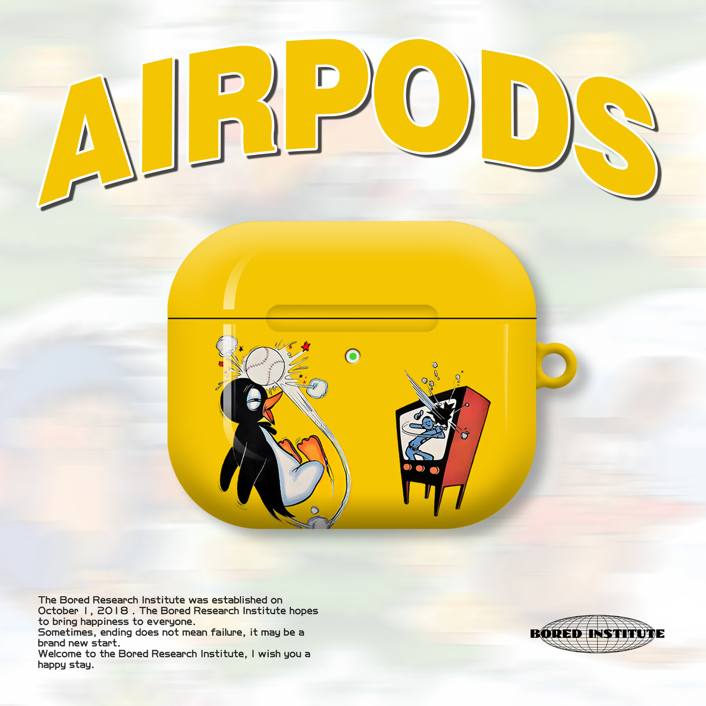 可爱小企鹅插画卡通艺术多巴胺姜黄色适用于苹果AirPods3代耳机壳AirPodsPro3/二代保护套光面硬壳AirPods4代