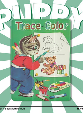 vintage潮流蜡笔绿色可爱猫咪潮流复古适用于苹果2022款iPadPro12.9/11三折保护壳air5/mini6防摔气囊平板壳