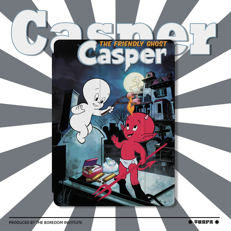 幽灵魔鬼交易潮流复古卡通插画潮适用于苹果2024款iPadPro12.9/11三折保护壳air6/air5/mini6防摔气囊平板壳