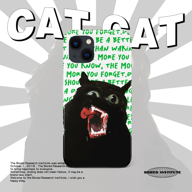 原创艺术简约黑猫插画字母绿色潮流复古适用于苹果IPhone15/14promax/13pro/12/11/xs/16菲林手机壳IMD软壳