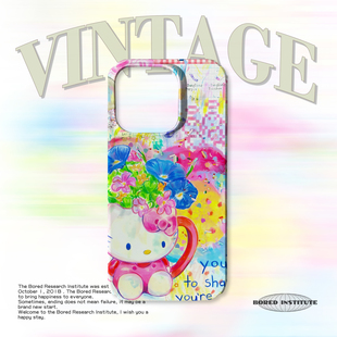 可爱Kitty插画小众复古日系简约适用于苹果IPhone15/14plus/13pro/12/11/16/16promax菲林磁吸手机壳IMD软壳