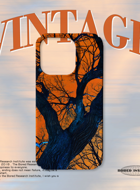 小众橙色天空树枝复古潮流艺术适用于苹果IPhone15/14plus/13pro/12/16/16promax/17菲林磁吸手机壳IMD软壳