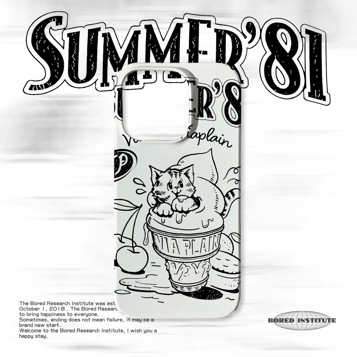 复古可爱冰激凌小猫艺术简约海报搞怪适用于IPhone15/14plus/13pro/12/16/16promax/17菲林磁吸手机壳IMD软壳