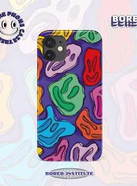 复古小众紫色笑脸插画潮流适用于苹果IPhoneX/11/12/13pro/14/15/16菲林手机壳imd硅胶软壳小米华为