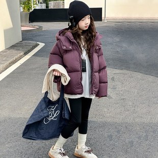 女童短款羽绒服加厚2025新款女孩大童纯色白鸭绒外套儿童韩版冬装