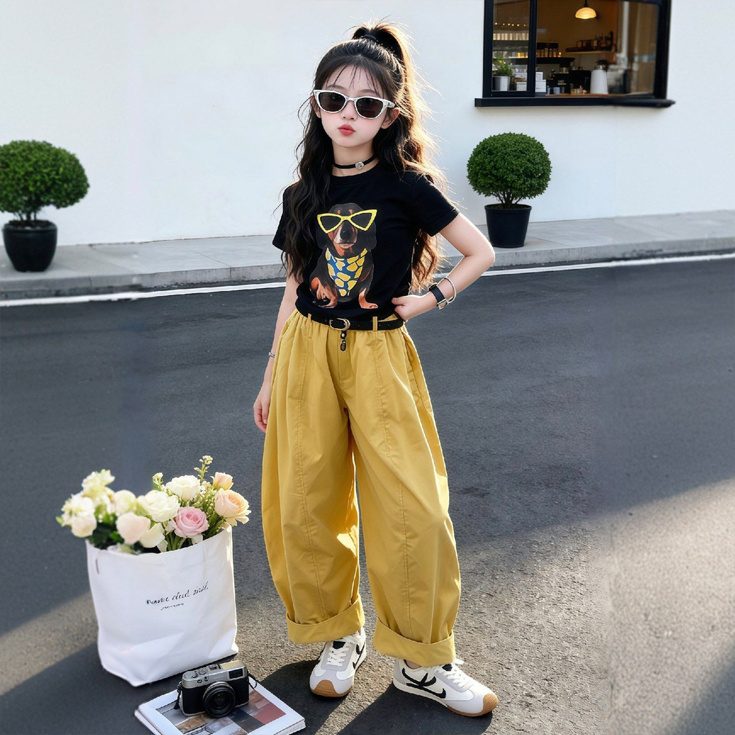 女童夏装套装2026新款儿童洋气女孩短袖T恤夏季大童阔腿裤两件套