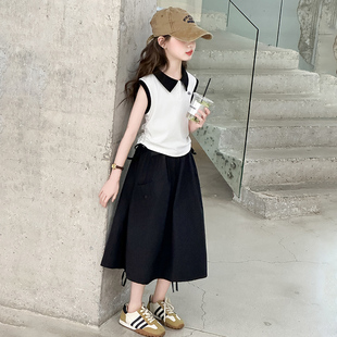 夏季 半身裙子兩件套 2025新款 女大童夏裝 洋氣兒童裝 工裝 套裝 polo衫