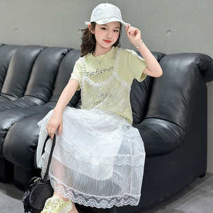 女童连衣裙夏季 网纱裙子女孩甜美公主蓬蓬裙 2025新款 洋气儿童夏装