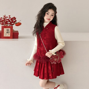女童国风裙子套装超好看新年内搭裙子拜年服连衣裙20205新款冬装