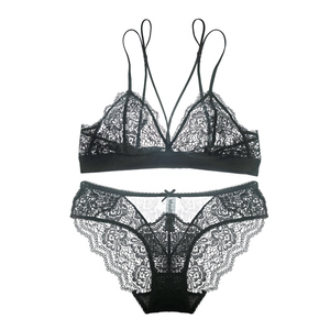 三角杯无钢圈超薄文胸套装 蕾丝法式无海绵薄款内衣braletter