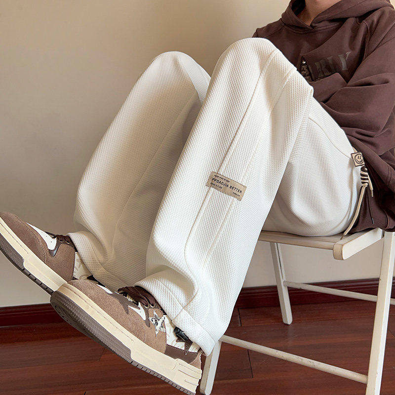 海上公路白色裤子男款春秋潮牌宽松直筒卫裤美式oversize阔腿运动