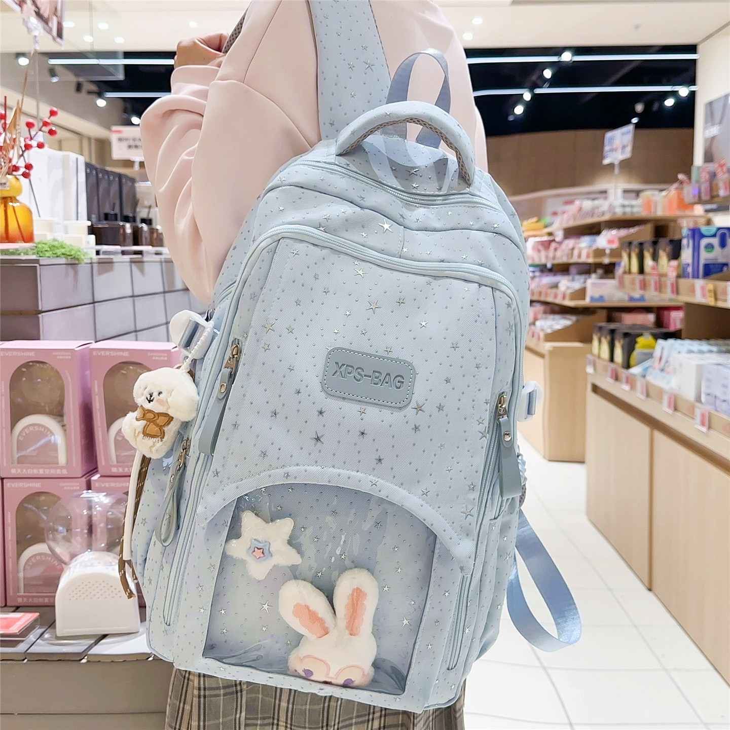 专柜正品书包ins小众风高颜值初中生女生可放追星小卡蓝色的痛包