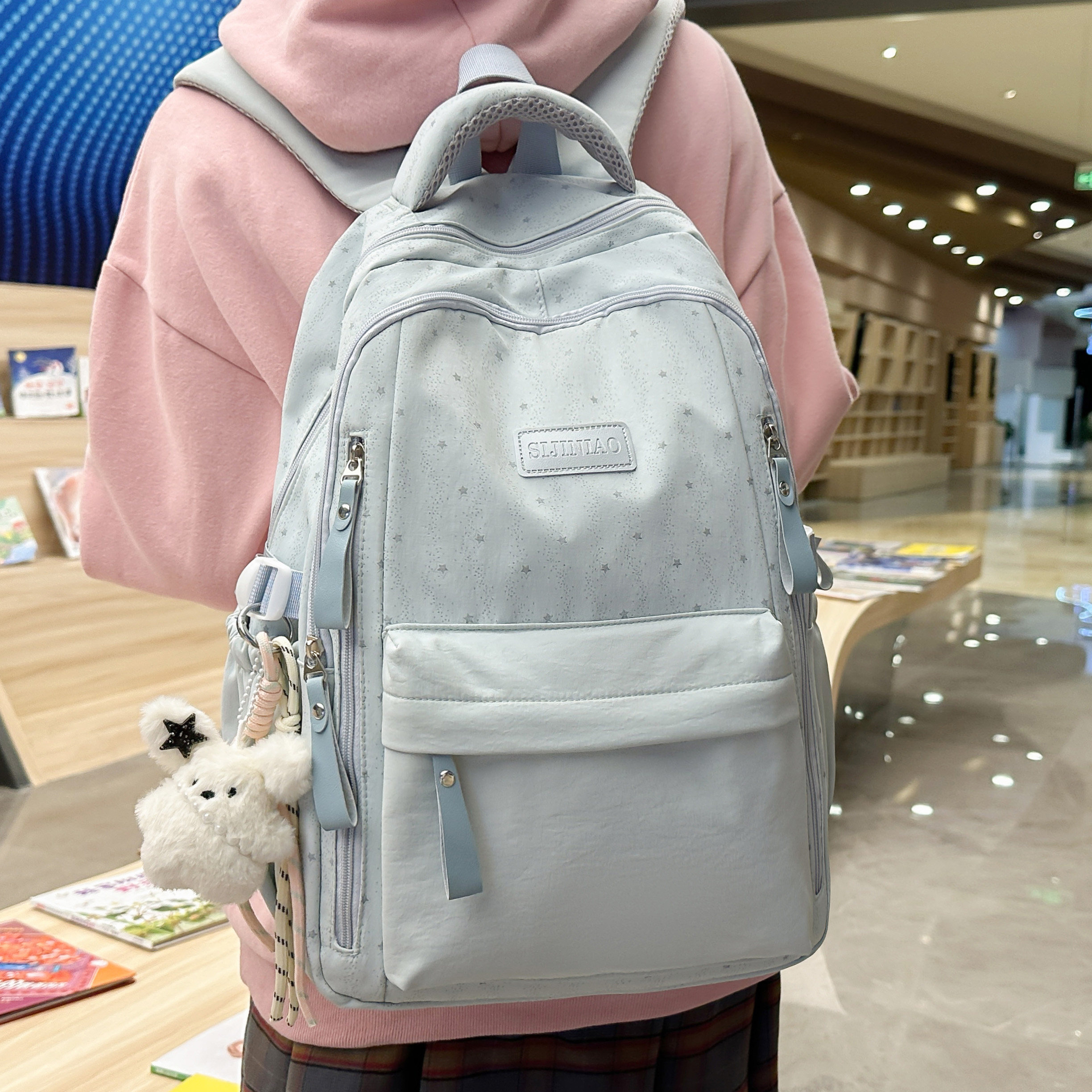 专柜正品百搭书包女轻便休闲韩版森系印花双肩包初中高中大学生上