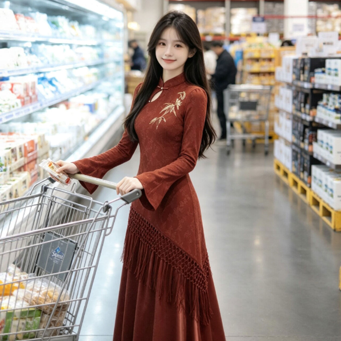 专柜正品新中式女装旗袍连衣裙复古独特超好看的收腰修身长裙2026