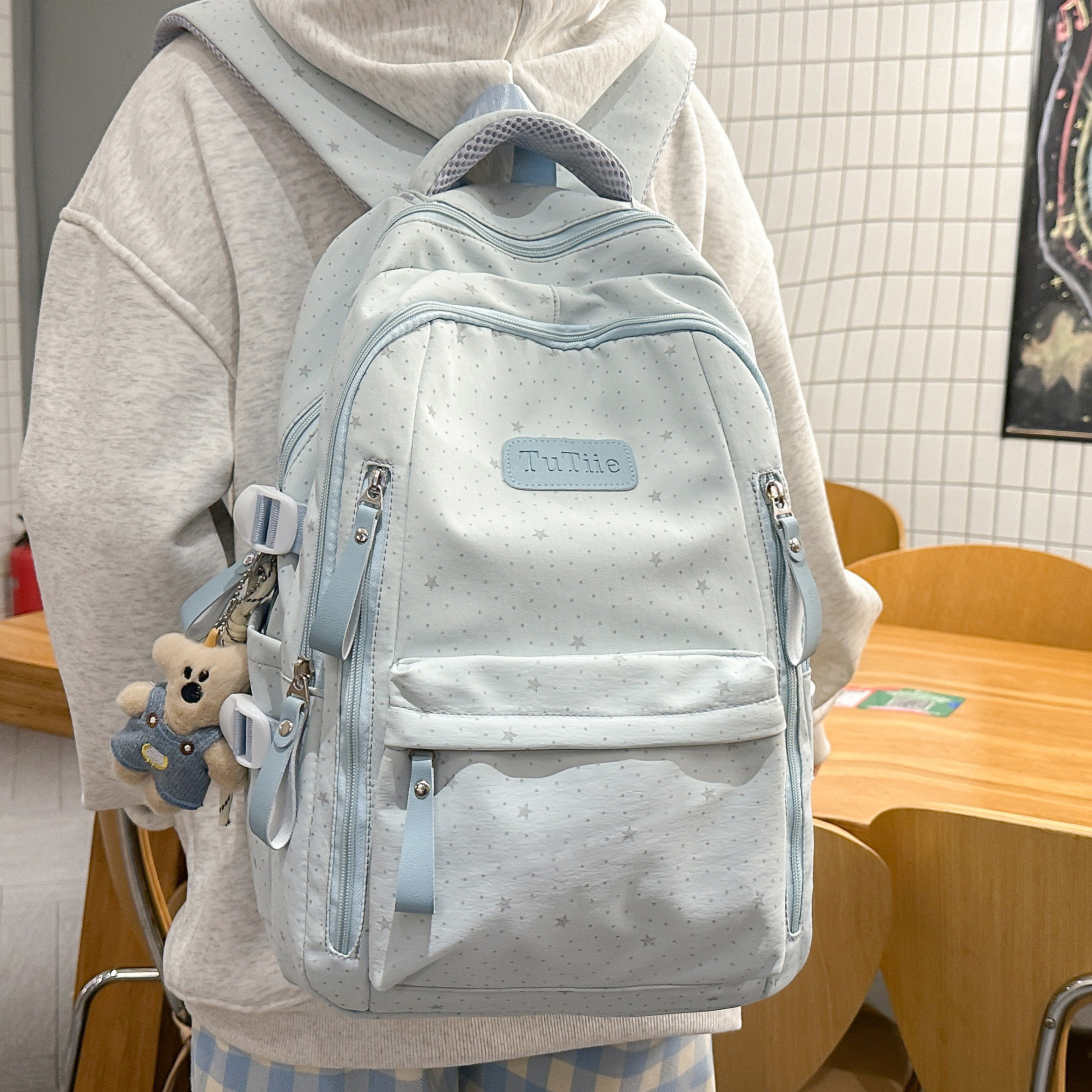 专柜正品简约书包女韩版日系风休闲波点印花双肩包初中高中大学生