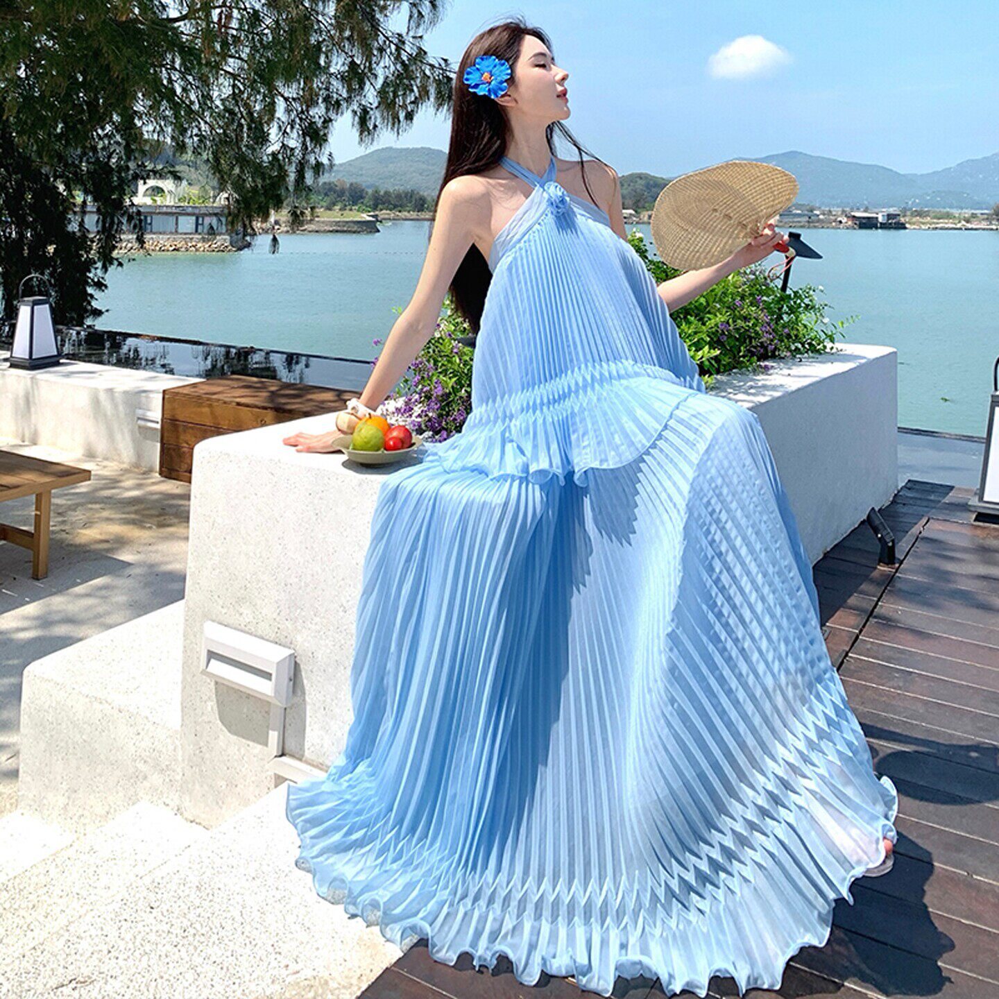 专柜正品海边穿搭度假风超好看挂脖吊带仙女沙滩长裙温柔风甜美连