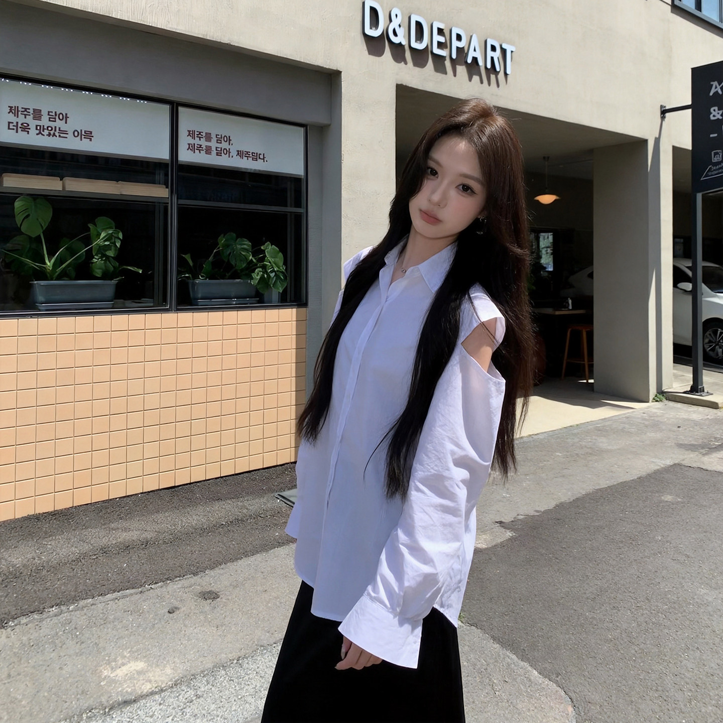 专柜正品2026新款小众设计感露肩白色衬衫女夏季宽松慵懒百搭长袖