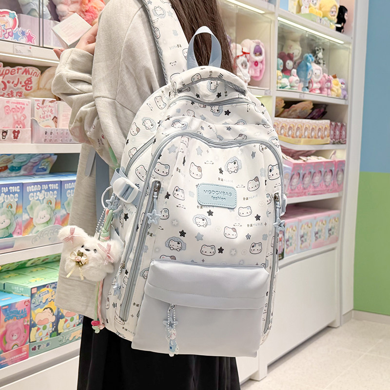 专柜正品书包女ins小众蓝色系小清新初中生背包高中小学生百搭少