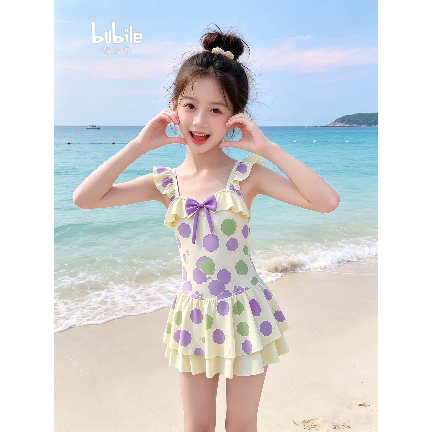 专柜正品女童泳衣2026新款夏季儿童裙式连体游泳衣女孩超好看花边