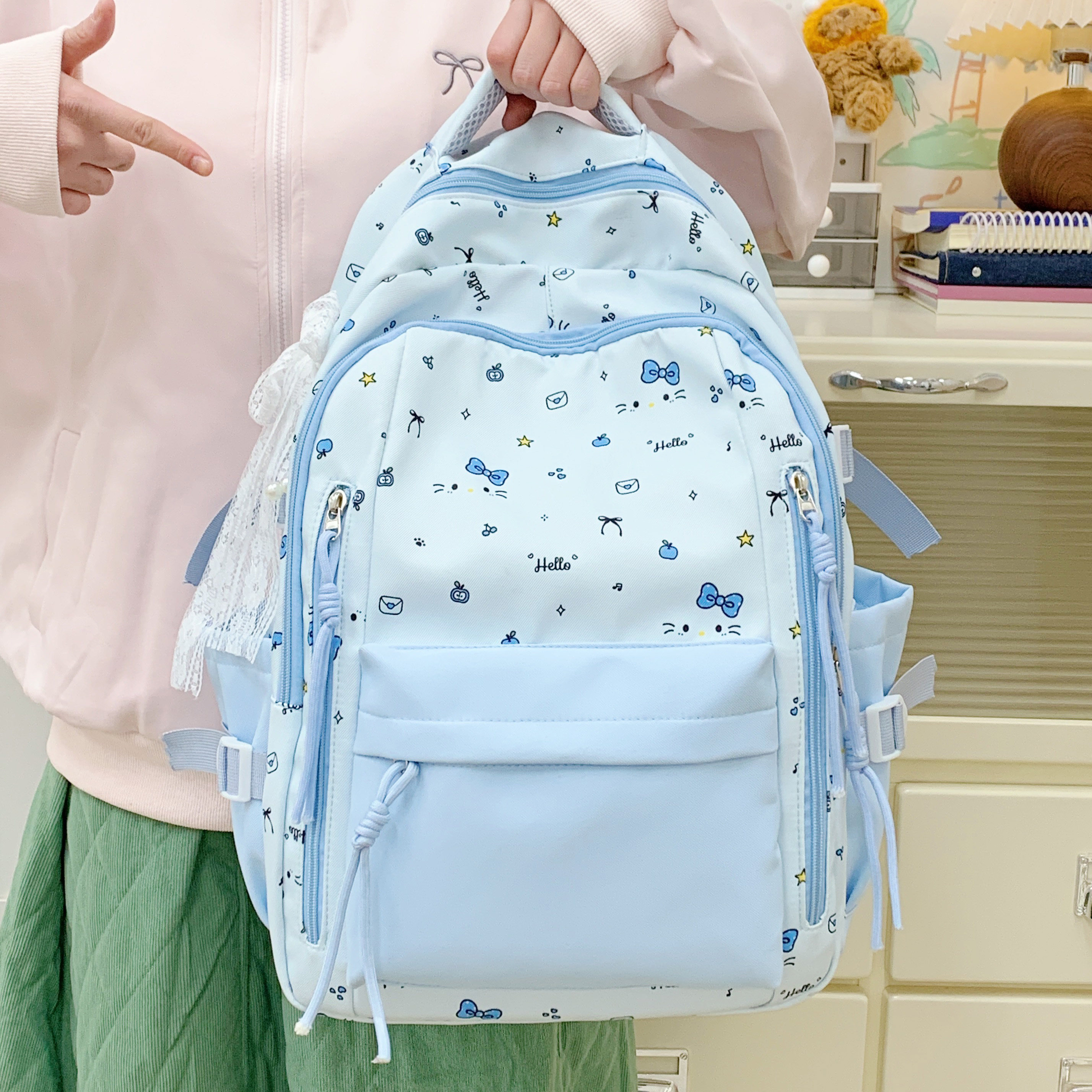 专柜正品韩版可爱少女风书包休闲百搭简约小清新双肩包森系甜美粉