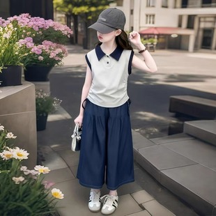 套装 2025新款 女童POLO衫 夏季 两件套 潮儿童休闲夏装 女孩牛仔阔腿裤