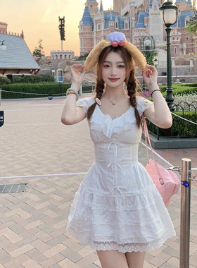 十三行正品夏季新款甜美小个子白色无袖连衣裙少女感收腰气质生日