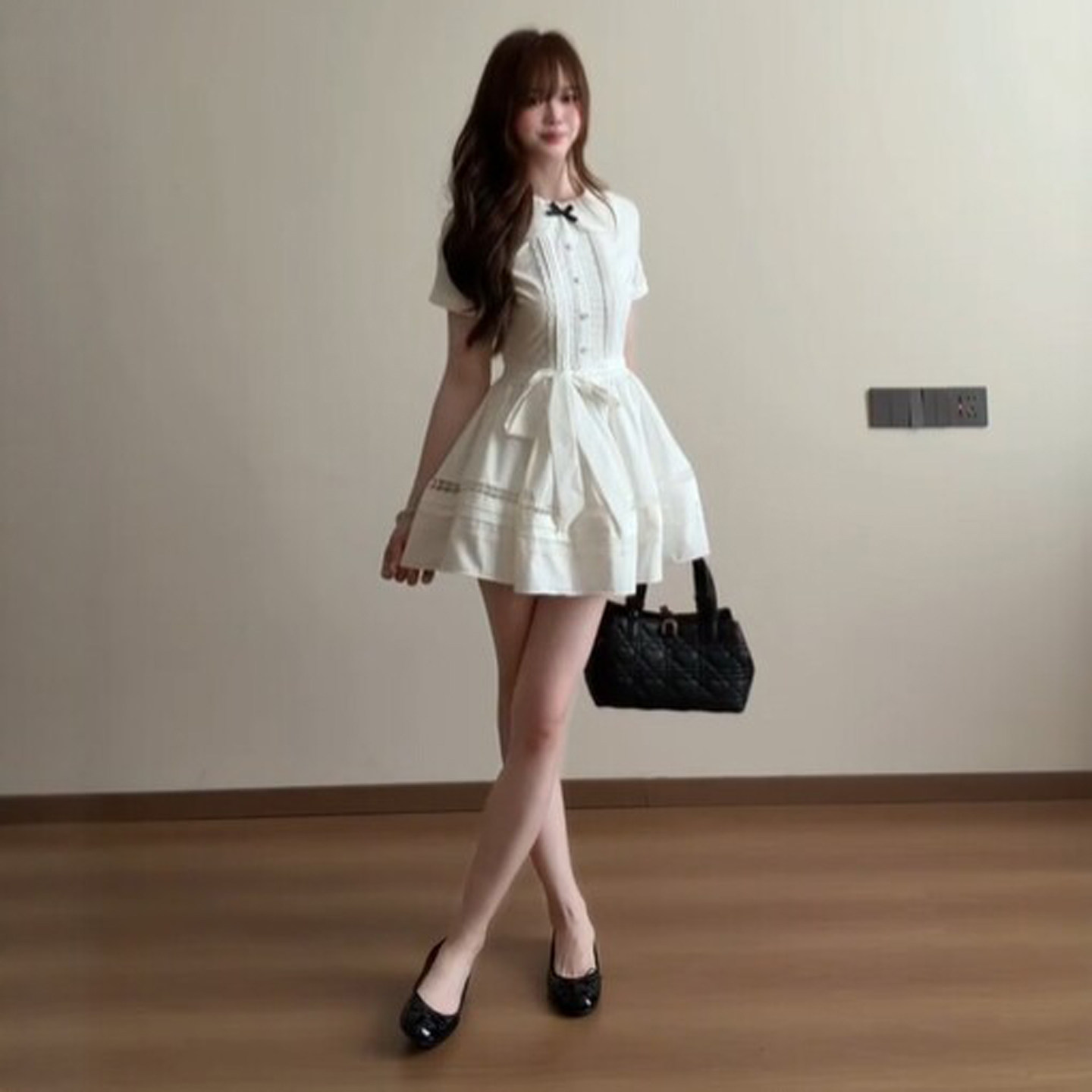 专柜正品韩系小个子巨好看的收腰蓬蓬连衣裙温柔系穿搭甜美小裙子