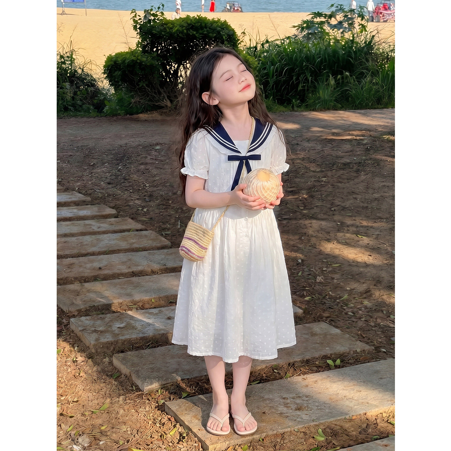 专柜正品白色连衣裙女童2026新款夏季儿童学院风裙子初中生女孩大