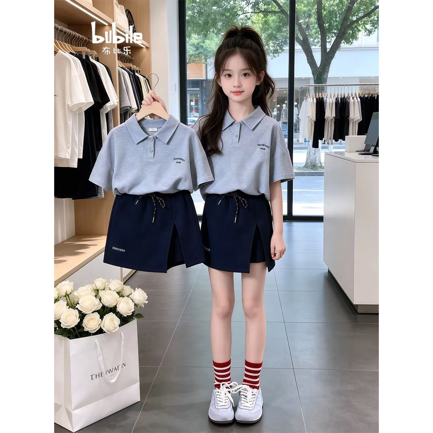 专柜正品女童夏套装2026新款儿童韩版POLO领短袖短裤夏季女孩洋气