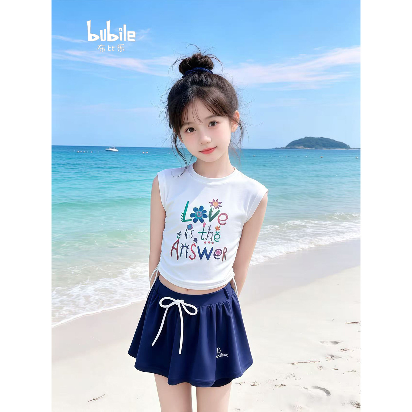 专柜正品女童无袖分体泳衣2026新款夏季背心裙裤防走光海边度假儿