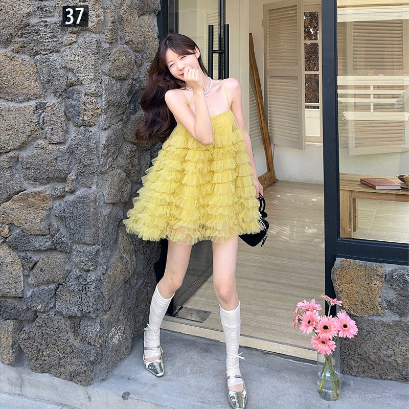专柜正品海边度假风多巴胺穿搭2026夏日绝美小裙子蛋糕蓬蓬公主吊
